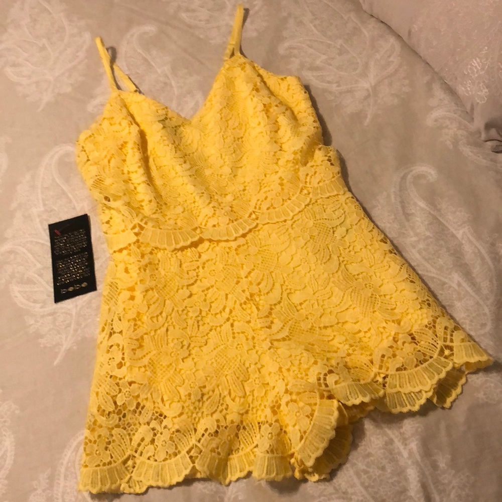 bebe Yellow Lace Romper